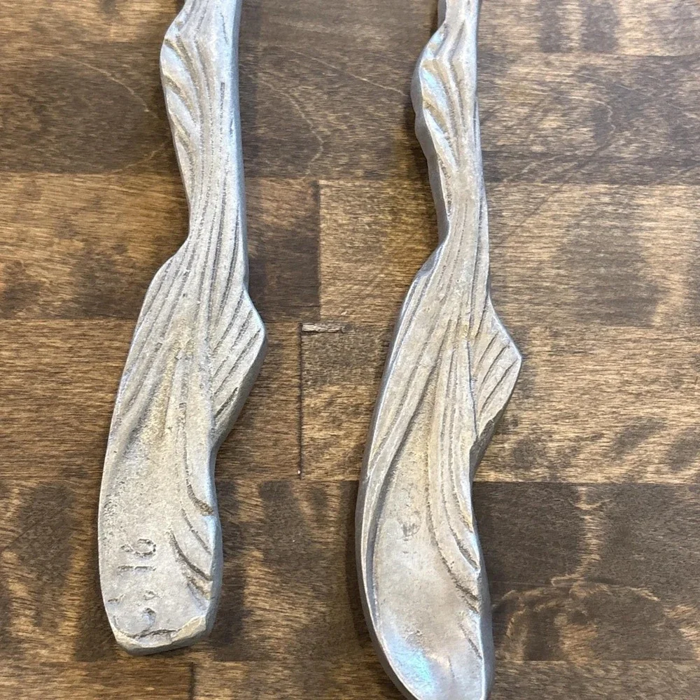 Vintage Hand-Cast Pewter Koi Fish Salad Serving Set - Artisan C.16 Pattern 11.5